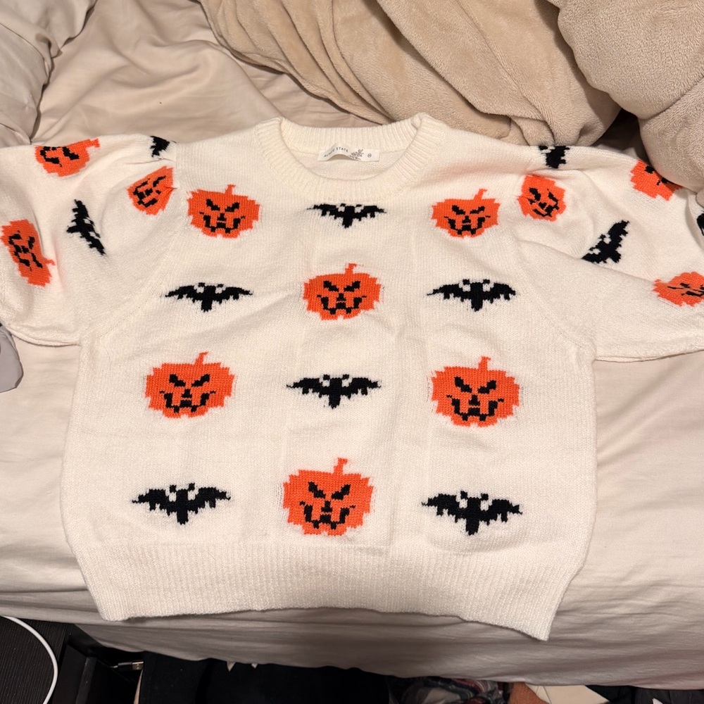 Altar'd State White and Orange Halloween Sweater - Picture 4 of 4